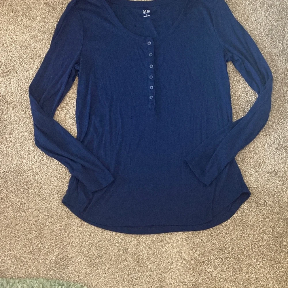 a.n.a Navy Long Sleeve Tee - Picture 2 of 4